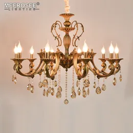 Vintage Chandelier Light Fixture Antique Brass Crystal Pendant Lamp Lustres Indoor Lighting for Living Room Bedroom Foyer