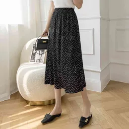 Summer Skirt Women High Waist Moda Retro Beach Dots Szyfonowa Kobieta Eleganckie Czechy 210512