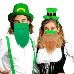 男性の緑の茶色の衣装マスクのためのセントパトリックのデイのひげの顔のマスクアイルランドの祭りホリデーパーティー小道具RRA11209