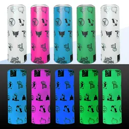 20oz prosty Sublimacja Świecące Tumbler Skinny Cups Glow In Ciemny Ze Stali Nierdzewnej Dwuosobowa Walcowa Puchar Coffee Butelki Butelki Wodne Przenośne Kubki Podróży