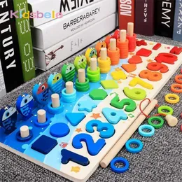 Kids Montessori Math Toys For Toddlers Eonal Wooden Puzzle Fishing Toys Count Number Shape Matching Sorter Games Board Toy 220112