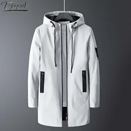 Kurtka średniej długości Fojaaganto Męska Styl Slim Stand-Up Collar Windbreaker Casual Hooded Wiatroszczelna Kurtka Mężczyźni 211013