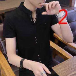 Sommar ny runda nacke reparation kroppskjorta trend ungdom skjorta koreansk brev halv ärm G1229