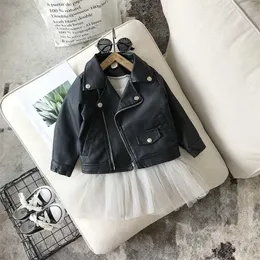 Fashion Baby Boy Girl PU Leather Jacket Spring Autumn Toddler Kids Coat Casual Chaqueta Outwear Clothes black 1-7Y 211204