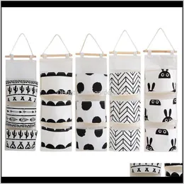 Коробки Bins Black White Pattern Хлопчатобумажная льняная Висячие Хранения 3 Карманы Монтируемый Шкаф Висит Сумка Настенные Чехол Косметические Игрушки Организатор E TJ53Q