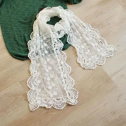 Scarves Stylish Women Long Scarf Embroidery Floral Crochet Mesh Lace Trim Shawl EQ
