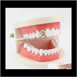 Grillz, Drop Delivery 2021 Hip Hop Single Tooth Grillz Tilt Diamonds Real Plated Rappers Dental Grills Cool Music Body Jewelry Golden Sier Ro