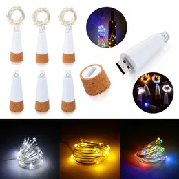 2M 20LEDs Weinflasche Lichter Kork Saiten USB Aufladbare Weihnachten Kupferdraht String Girlande für Party Hochzeit Halloween