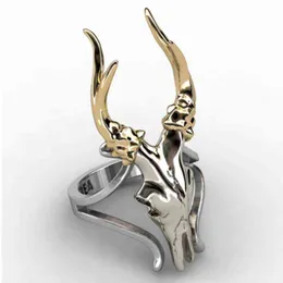 Moda Zwierząt Pierścień Punk Czaszka Deer Głowy Pierścionek Dla Męska Biżuteria Prezent G1125