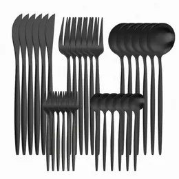 30Pcs Matte Black Cutlery Flatware Set Wedding Party Cutlery Set Dishwasher Safe Tea Fork Spoons Knives Dinnerware Tableware Set 211108