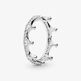 Classic Authentic 100% 925 Sterling Silver Clear Sparkling Crown Ringar för Women Engagemen Anniversary DIY Smycken