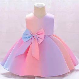 2021 Summer Newborn Baptism 1 Year Birthday Dress For Baby Girl Colorful Princess Dresses Party Dress Child Costumes Gradient G1129