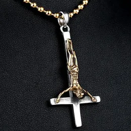 Colares pendentes invertem o crucifixo inri Jesus colar cruzado para homens mulheres colorido de ouro titânio aço jóias de oração masculina fêmea feminina