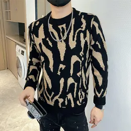 Mäns Tröjor Zebra Pattern Tröja för höst Långärmad rund hals Strikkad Koreansk Casual Social Street Wear Pullover Homme