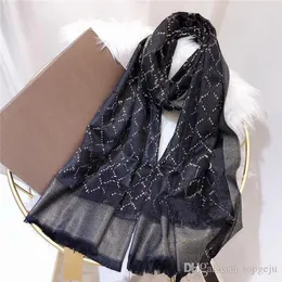 2021 Schöner Schal aus Seide und Wolle mit Buchstaben, modischer Schal für Damen, dekorativer Schal, 180 x 70 cm, europäischer Stil, ohne Box