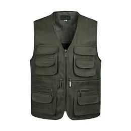 Gilet classico multitasche da uomo Gilet senza maniche maschile Scarico Cappotto solido Gilet da lavoro Pographer Gilet tattico in rete 211105