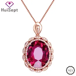 HuiSept Classic Silver 925 Necklace Jewelry Oval Shape Ruby Zircon Gemstones Pendant Rose Gold Ornament Wedding Party Wholesale 210721