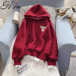 H.SA Women Winter Hooded Sweaters Thick Warm Christmas Sweater Pullovers Fleece Hooded Warm Jumpers Fake 2 pieces Sweater Suit 210716