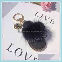 Keychains Fashion Aessory Luxury Handgjorda Mink Slippers Keychain Simation Shoes Bag Pendant Key Chain Immortal Flower Llaveros Drop Delive