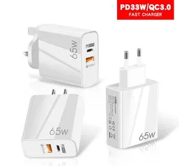 65W PD Type c USB-C wall charger Super Fast Quick Charge Eu US 2Ports Power Adapters For smartphone Samsung Tablet PC Android Phone With Box