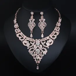 Wedding Jewelry Set Rhinestone Crystal Necklace Choker and Drop Earrings Accessories For Women Bridal Luxury Party Gift