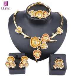 Dubai Guld Bridal Crystal Halsband Smycken Set Märke Nigeriansk Bröllop Kvinna Tillbehör Uttalande Smycken Set H1022