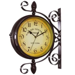 European Style Vintage Clock Innovative Fashionable Double Sided Wall Clock 211110