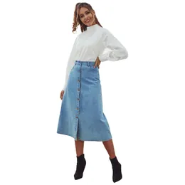 Skirts Lugentolo Denim Skirt Women Long High Waist Temperament Single-breasted A-Line Casual Fall Fashion Womens Jean