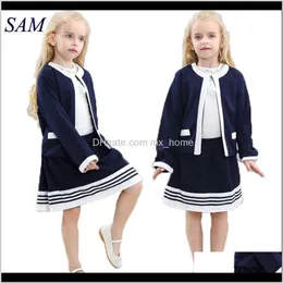 Baby Baby, & Maternity Drop Delivery 2021 Autumn Fashion Girls Clothing Sets Childrens Navy Blue Short Jacket An + Striped Skirts 2Pcs Suits