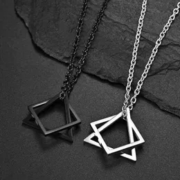 2021 Kpop Punk Male Square Triangle Pendants Necklace Indie Neck Chains For Men Grunge Long Necklaces Man Jewelry Gifts G1206