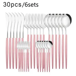 Pink Silver Doinkware Набор вилки ложка ножа столовые приборы набор 30 шт. Нержавеющая сталь Столовые приборы Полная посуда наборы кухни 21112