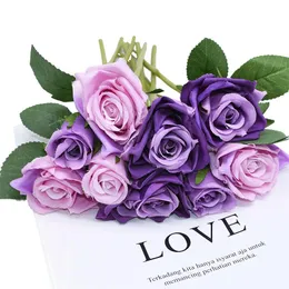 Dekoratif Çiçek Çelenkleri 9pcs/Buket Yapay Çiçek Buket Sahte İpek Gül Tomurcuk Düğün Gelin Buketleri Doğum Günü Partisi Ev Dekoru Vale