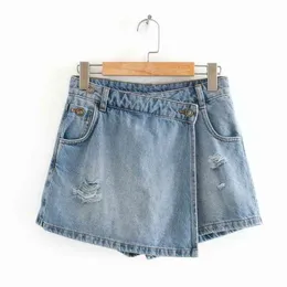Frauen Vintage Taschen gebrochenes Loch Freizeit Shorts Röcke Damen Casual Slim Reißverschluss Shorts Chic Pantalone Cortos P810 210719