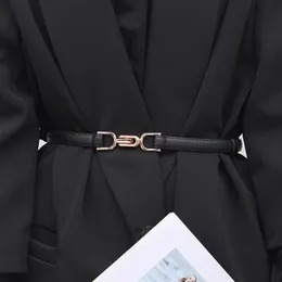 Cintos de cintura com fivela de cor dourada para mulheres de couro PU fino vestido de senhora ajustável selvagem alça preta faixa de cintura feminina