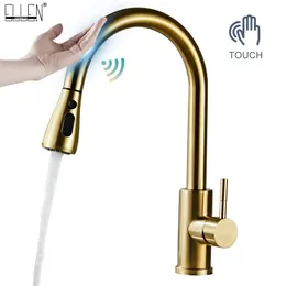 Chrome/Black/Golden Pull Out Touch Sensor Kitchen Faucets Cold Water Stream Sprayer Spout Tap Mixer Crane For Kitchen EL5407 211108