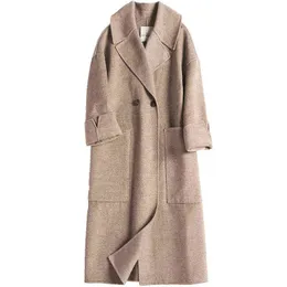 Kvinnors Wooll Coat Kvinnors Euro Amerikanskt färgdräkt Krage Lös dubbelsidig Cashmere Coat 211118