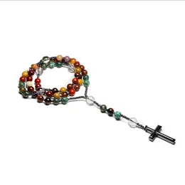 Natural Quartz Mookaite Pärlor Katolska Kristus Rosary Halsband Hematit Kors Hängsmycke Halsband För Kvinnor Män Meditation Mala 210721