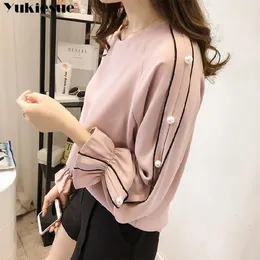 여성용 블라우스 셔츠 2021 여름 긴 소매 셔츠 블라우스 여성용 Blusas Womens 탑 및 시폰 Ladie의 탑 플러스 사이즈