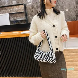 Evening Bags Winter Vintage Zebra Pattern Shoulder Underarm Bag Female Plush Autumn Handbag Soft Warm Fur Tote Purse For Lady Sac
