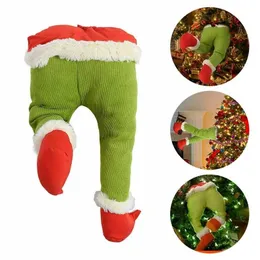 Juldekorationer till hemtjuv stal Grinch Plyschben Trädleksaker Ornament Navidad Dekor Julklapp År 211105