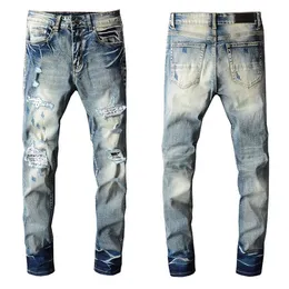 Mens jeans designer jean man grossist märke casual ripped pleated slim retro hål skateboard innovativ rak motorcykel biker stretch hip hop denim pant