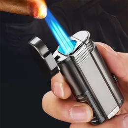 Creative Butane Gas Cigar Torch Lighters Jet with Cigar Tube 1300 C Metal Windproof Three Jet Cigarette Lighter Camping Outdoor Lighter Smoking Gift