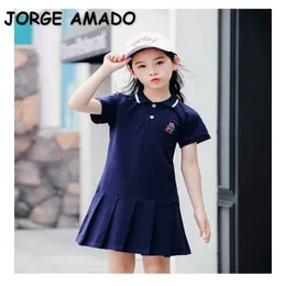 Koreański styl lato nastolatek dziewczyny sukienka jednolity kolor t-shirt cartoon girl sukienki słodkie dzieci ubrania E2186 210610