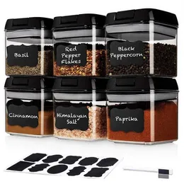 6 Pcs Mini Spice Jar Set-Black Pequenos Recipientes de Armazenamento de Alimentos Plásticos Com Tampas Cozinha Organizador Canister Set Herb Heading Box 211110