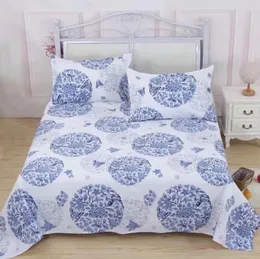 Blå-och-vit porslin sängkläder trendigt hushållsblad gift festlig madrass sängkläder med örngott f0199 210420