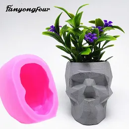 Abstract skull flowerpot silicone mold fondant cake mold resin plaster chocolate candle candy mold 210721