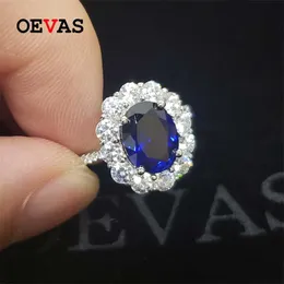 OEVAS 100% 925 Sterling Silver Sparkling 7 * 9mm Saphir Haute Carbone Diamant Anneaux De Mariée Fête De Fiançailles Fine Jewelry En Gros 211217