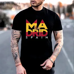 Herr t-shirts spanska flagga madrid spanien t shirts hög kvalitet tshirts tröja sommarkläder korta ärmmärken unisex 221s