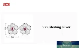 100% 925 sterling silver fashion Cherry blossoms flower crystal ladies`cute stud earrings women jewelry birthday gift cheap Factory price expert