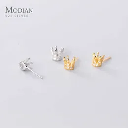 Anländer 925 Sterling Silver Mini Lovely Crown Stud Örhängen för Kvinnor Mode Tiny Ear Pin Korea Style Fine Smycken 210707